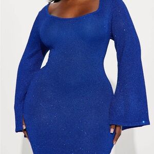 Blue Sequined Sweater Mini Dress New Years Eve PLUS SIZE New W/ Tags Never Worn